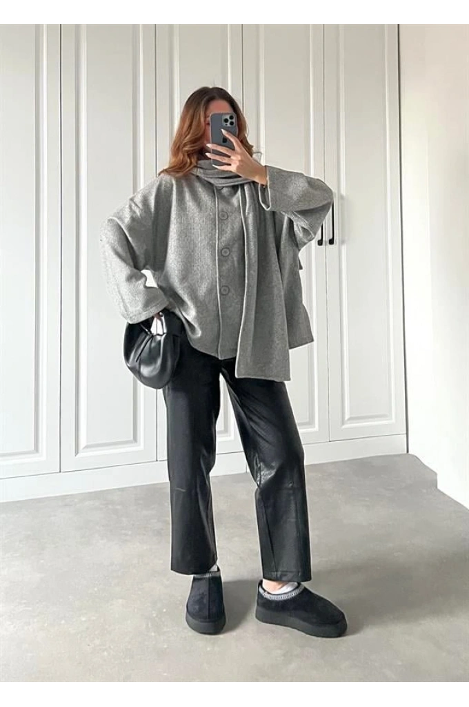 Atkılı Pinterest Gri Hırka