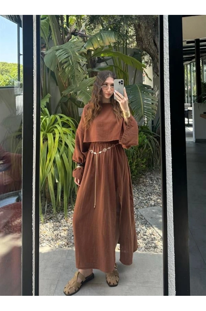 Bali Eteği Yırtmaçlı Müslin Kiremit Takım