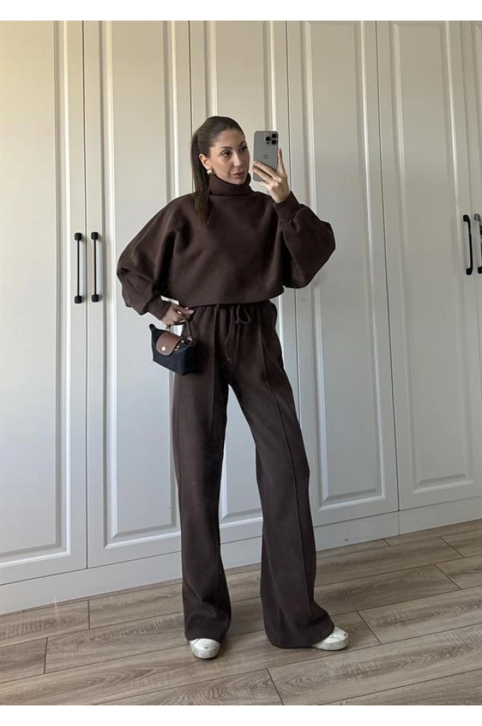 Balıkçı Yaka Kahve Triko Takım