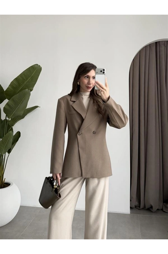 Belden Oturtmalı Kruvaze Astarlı Haki Blazer Ceket