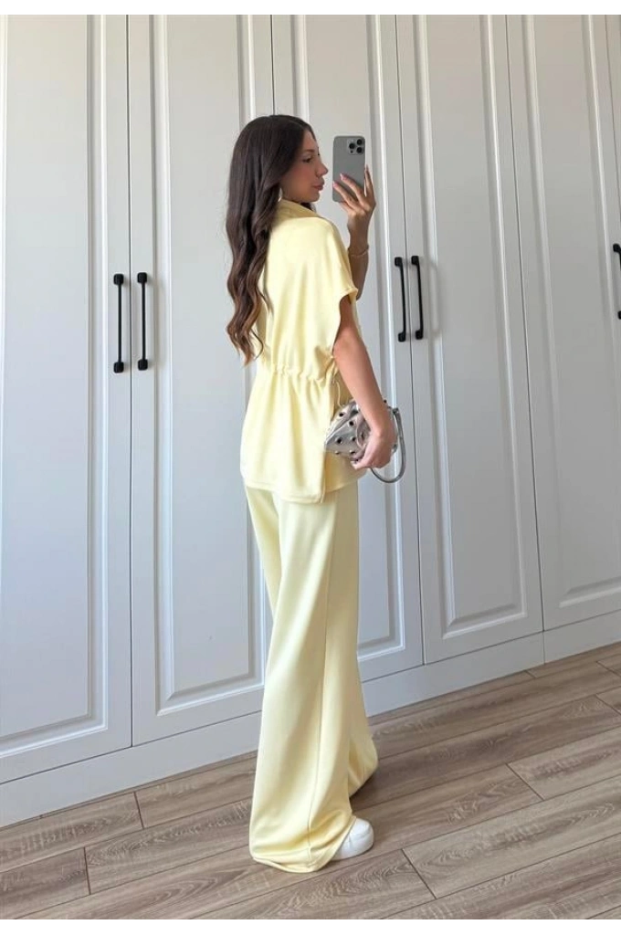Beli Büzgülü Fermuarlı Oversize Sarı Spor Takım