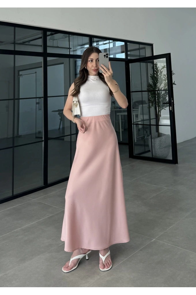 Beli Lastikli Maxi Pudra Saten Etek