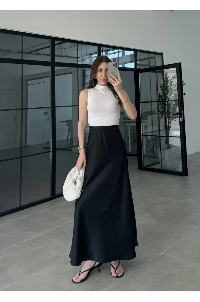 Beli Lastikli Maxi Siyah Saten Etek