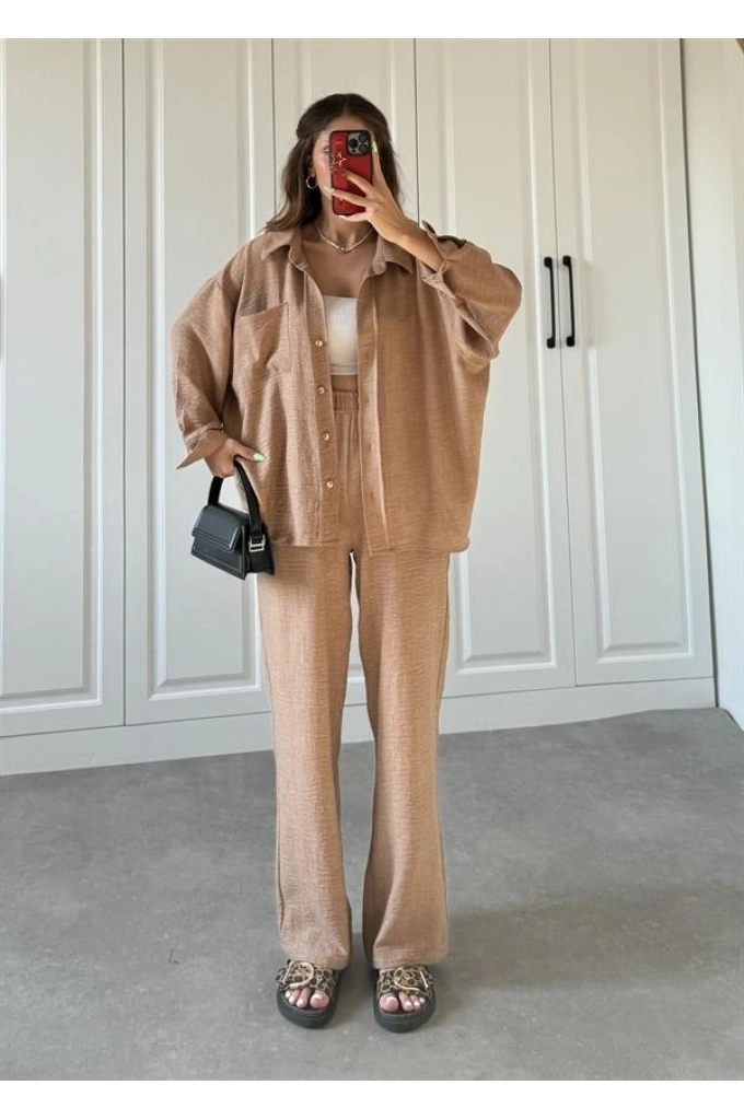 Bsc Keten Aerobin Cappuccino Gömlek Takım