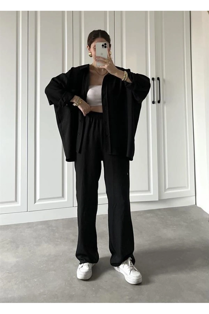 Bsc Keten Aerobin Siyah Gömlek Takım