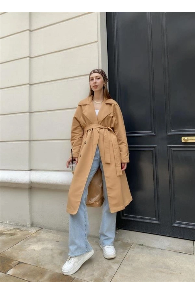 Camel Brshk Model Premium Oversize Trençkot