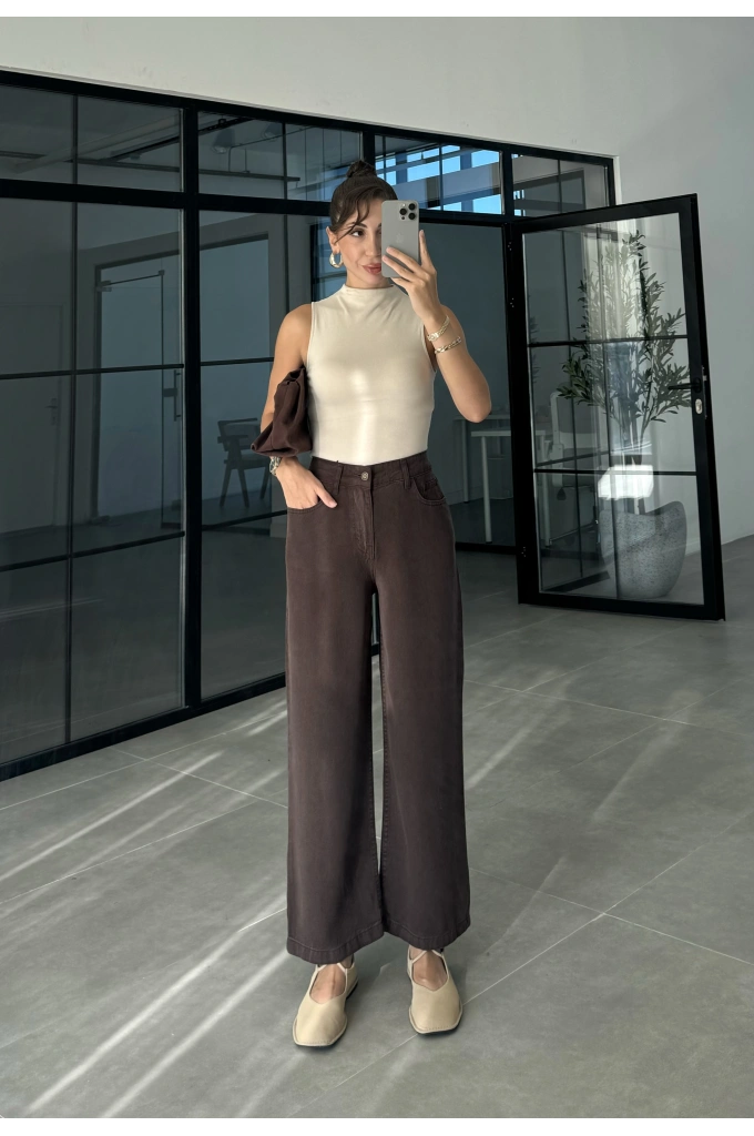 Culotte Bilek Boy Kahve Tensel Pantolon
