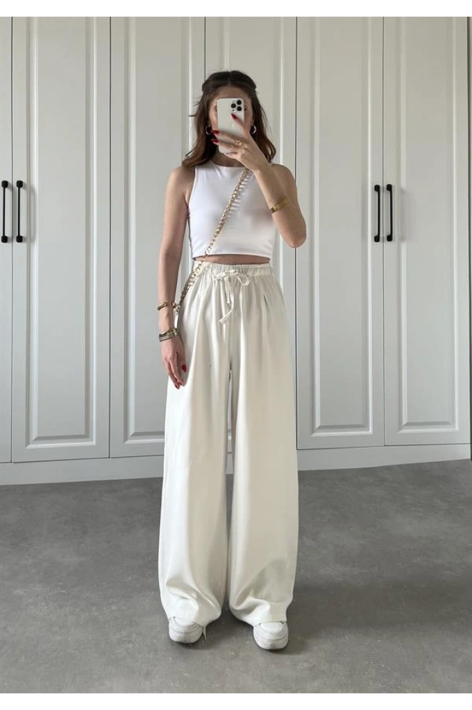 Dania Premium Beyaz Tensel Palazzo Pantolon