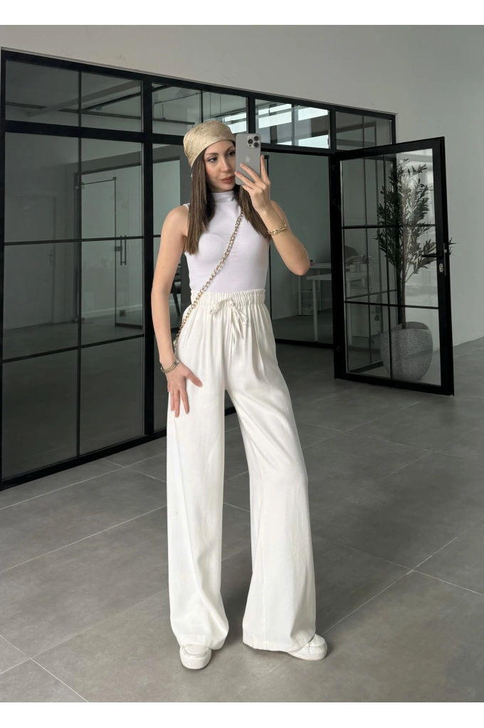 Dania Premium Ekru Tensel Palazzo Pantolon