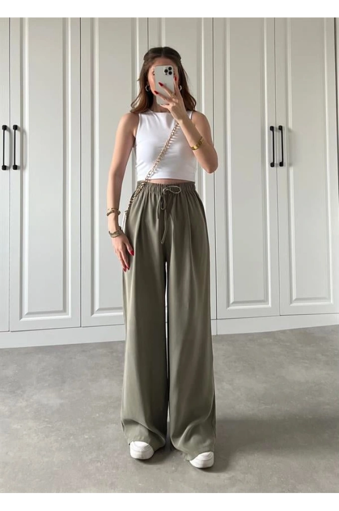 Dania Premium Haki Tensel Palazzo Pantolon