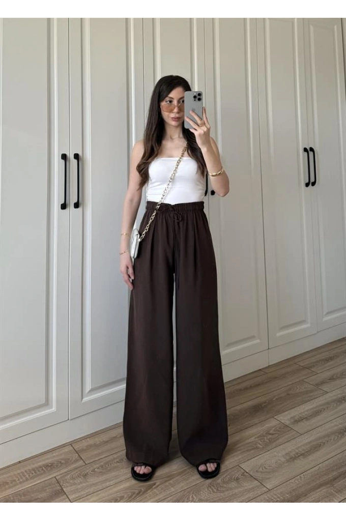 Dania Premium Kahve Tensel Palazzo Pantolon