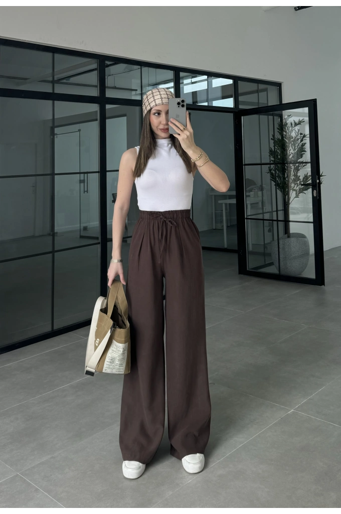 Dania Premium Kahve Tensel Palazzo Pantolon