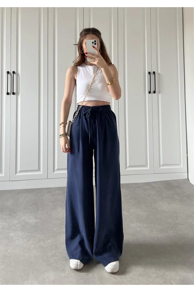 Dania Premium Lacivert Tensel Palazzo Pantolon