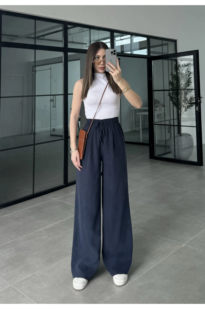 Dania Premium Lacivert Tensel Palazzo Pantolon