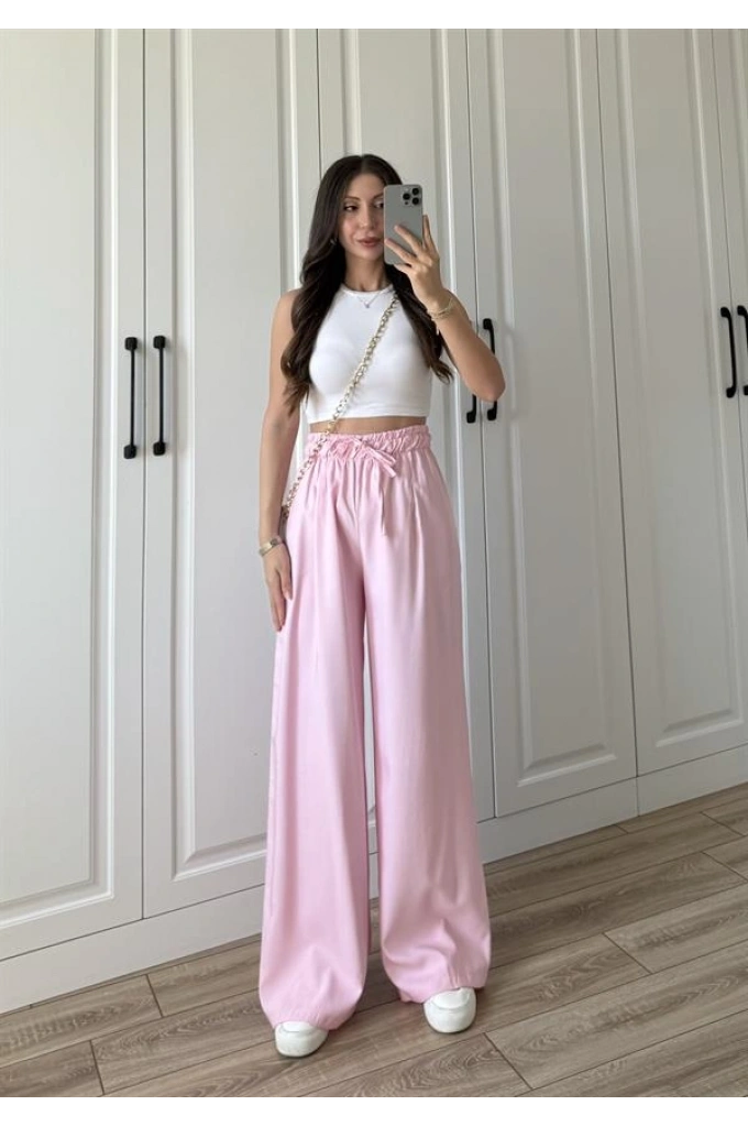 Dania Premium Pembe Tensel Palazzo Pantolon