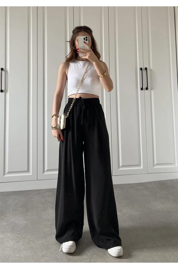 Dania Premium Siyah Tensel Palazzo Pantolon