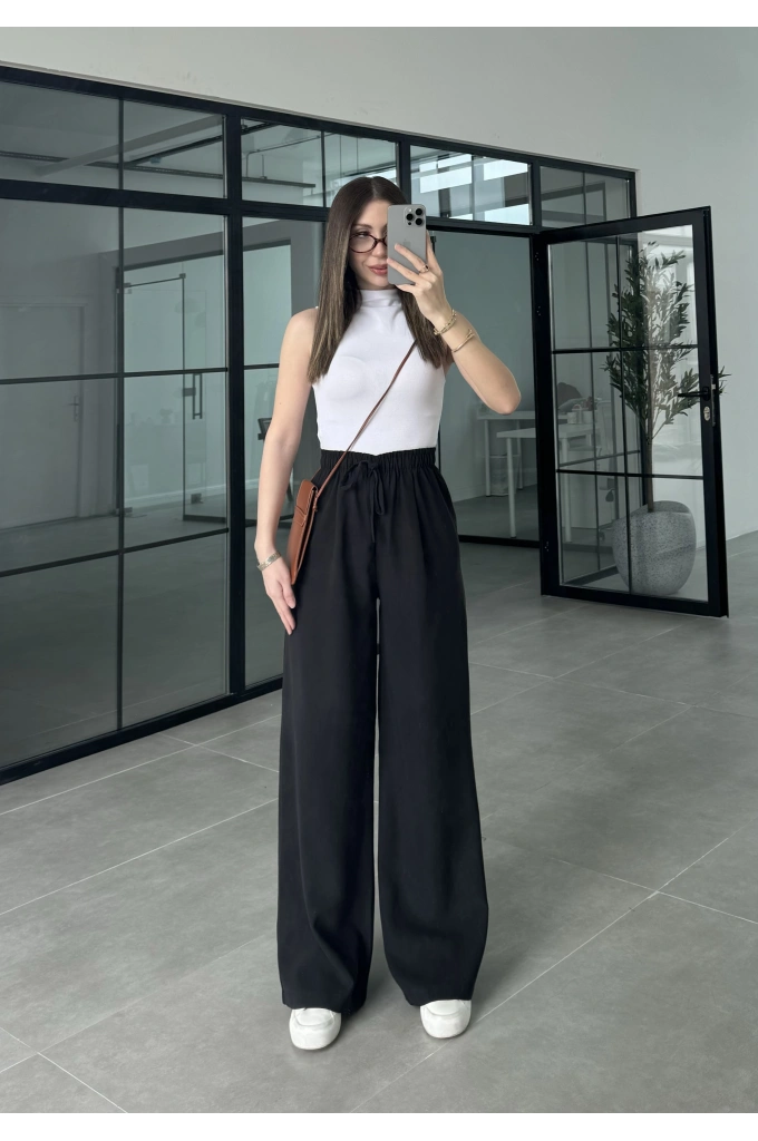 Dania Premium Siyah Tensel Palazzo Pantolon