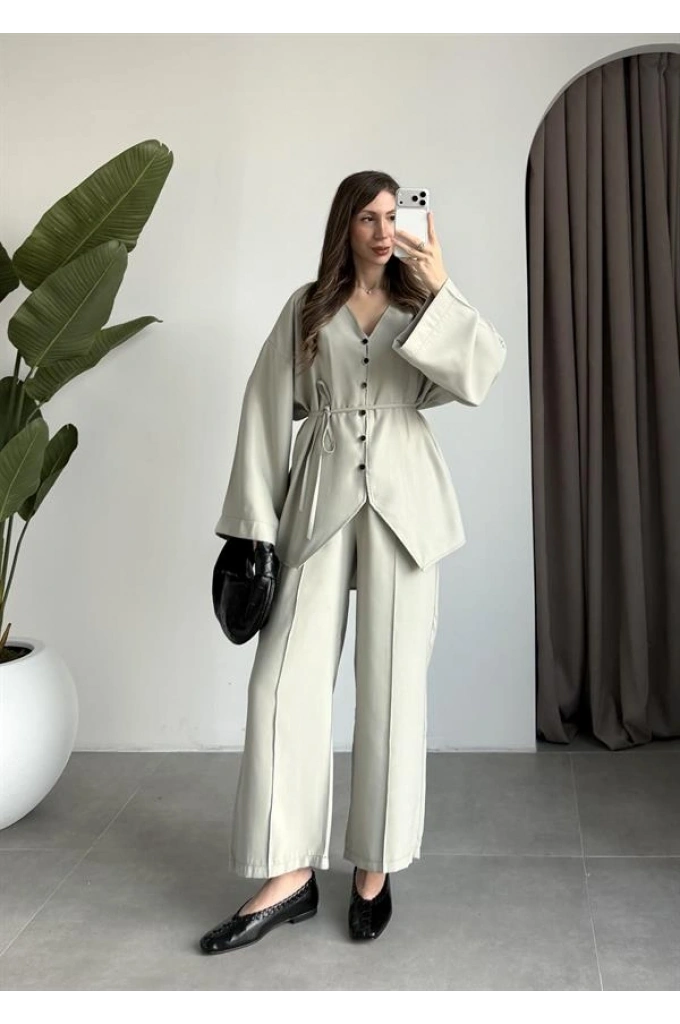 Deran Modal Kumaş Mint Kuşaklı Takım