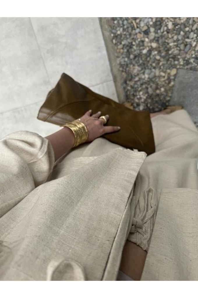 Diana Önü Bağlamalı Kısa Keten Taş Kimono Takım