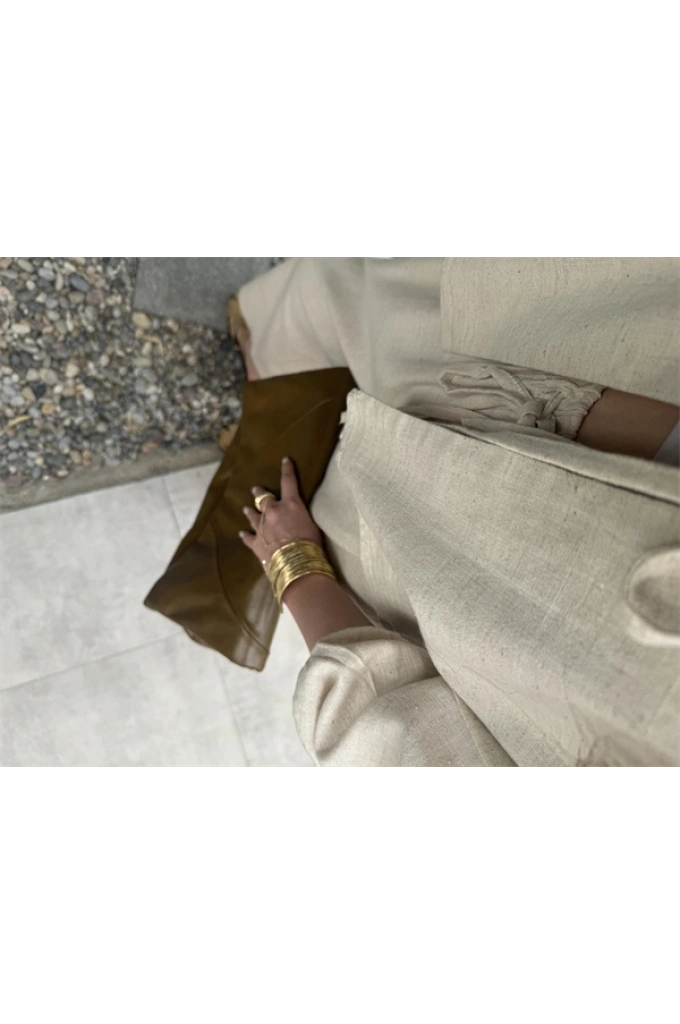 Diana Önü Bağlamalı Kısa Keten Taş Kimono Takım