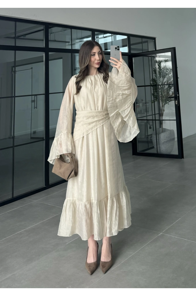Diva Şallı Büzgülü Taş Elbise