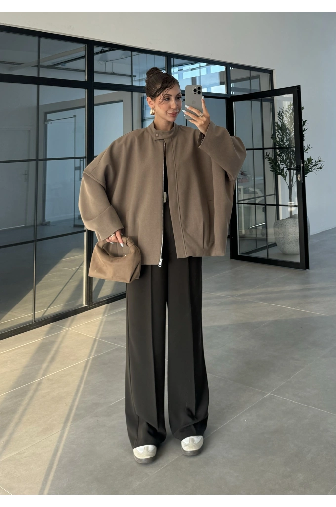 Ekstra Oversize Astarlı Haki Bamber Ceket
