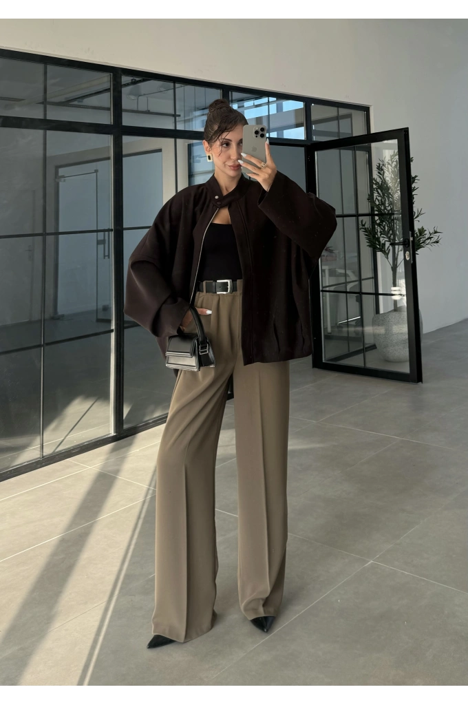 Ekstra Oversize Astarlı Kahve Bamber Ceket