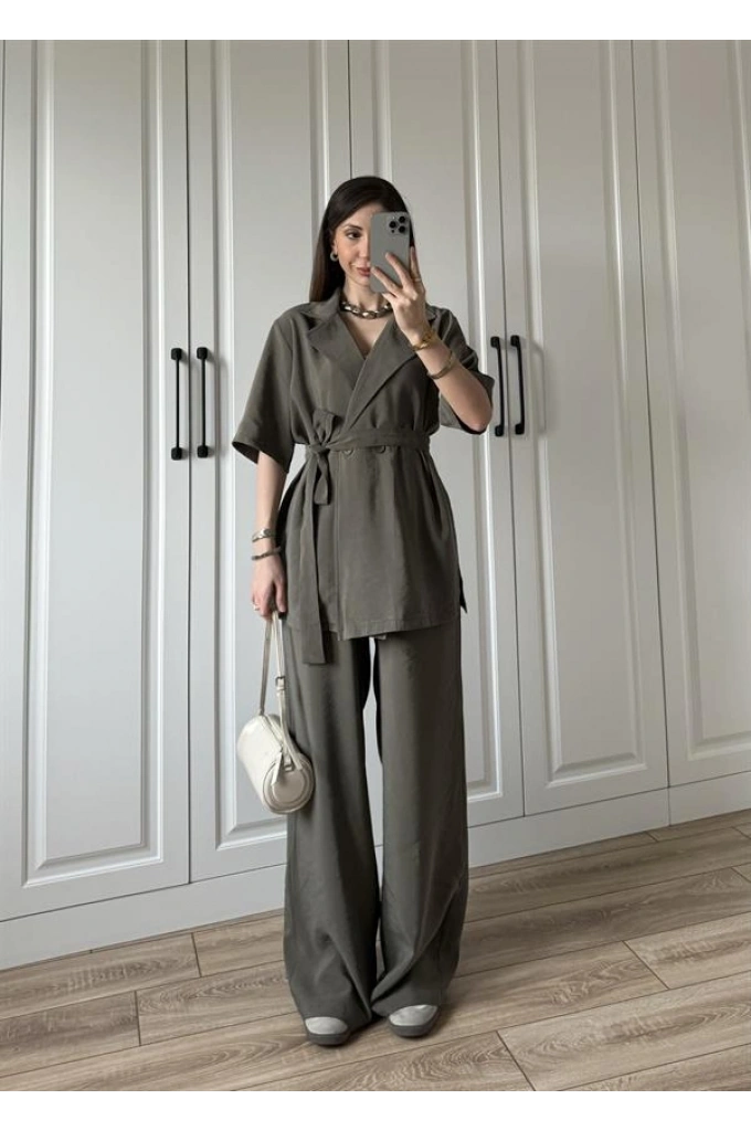 Eva Kuşaklı Premium Haki Modal Takım