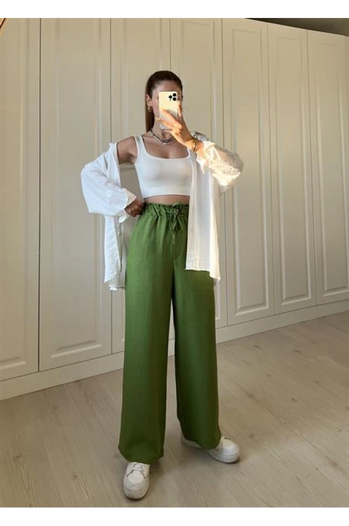 Fıstık Yeşili Keten Aerobin Pantolon