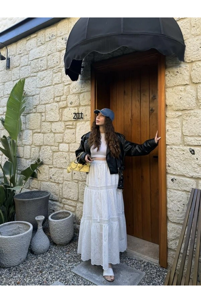 Fisto Beyaz Premium Astarlı Etek