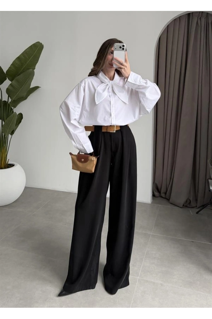 Fiyonklu Tasarım Poplin Beyaz Poplin Gömlek