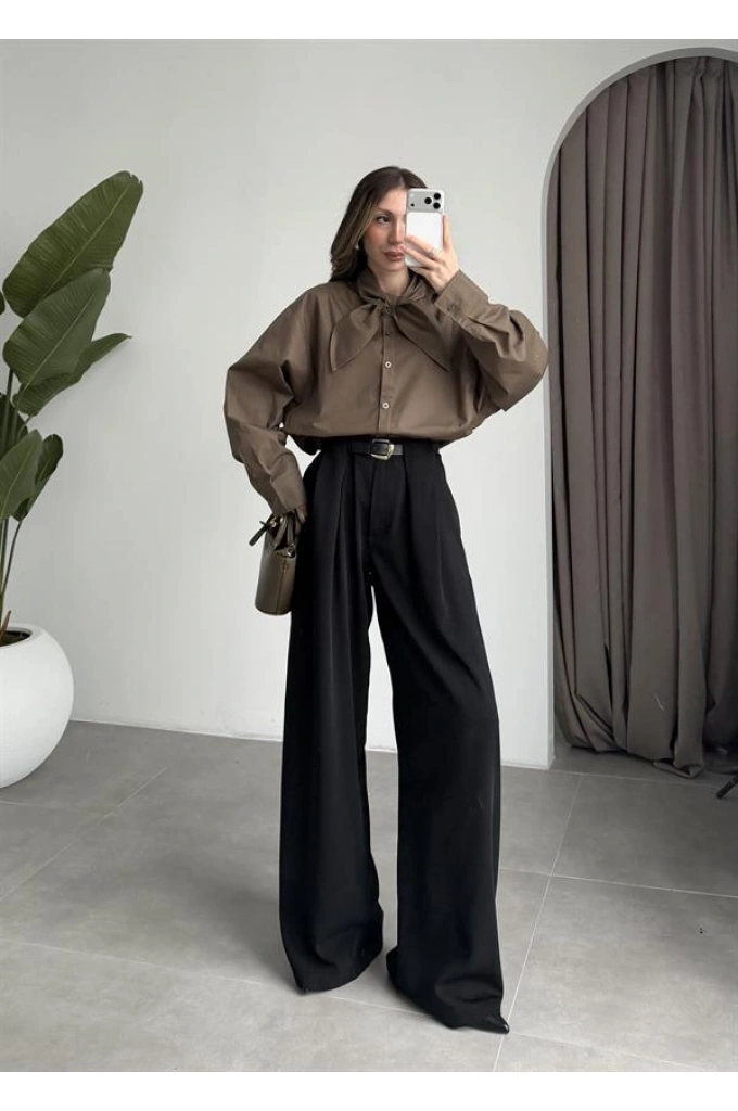 Fiyonklu Tasarım Poplin Haki Poplin Gömlek