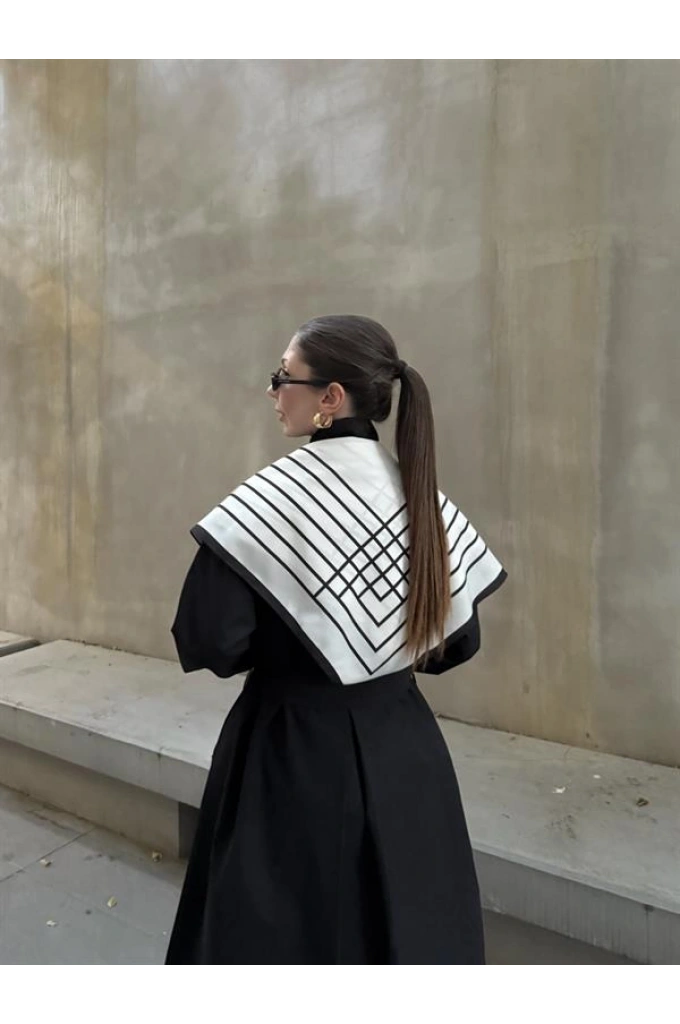 Fularlı Oversize Premium Siyah  Trençkot