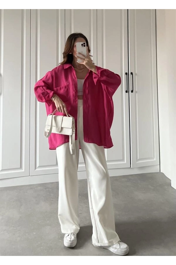 Fuşya Oversize Tensel Gömlek