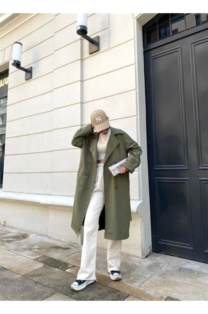 Haki Bershka Model Premium Oversize Trençkot