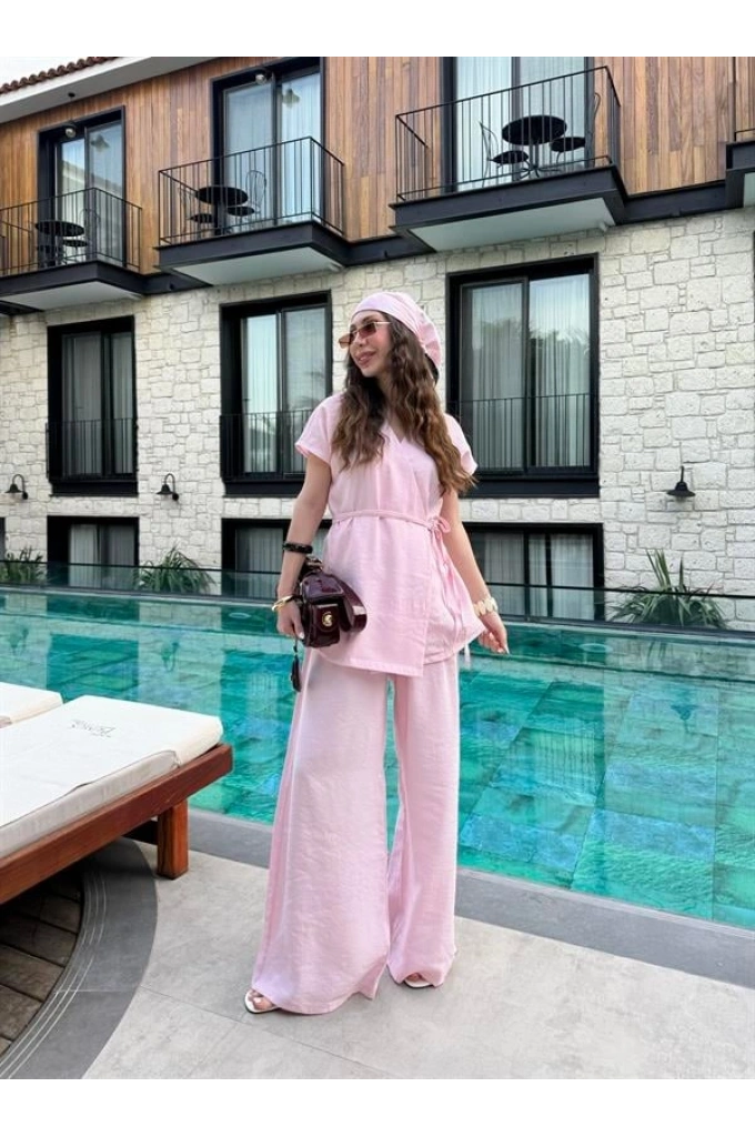 Haze Tensel Bağlamalı Pembe Yelek Takım