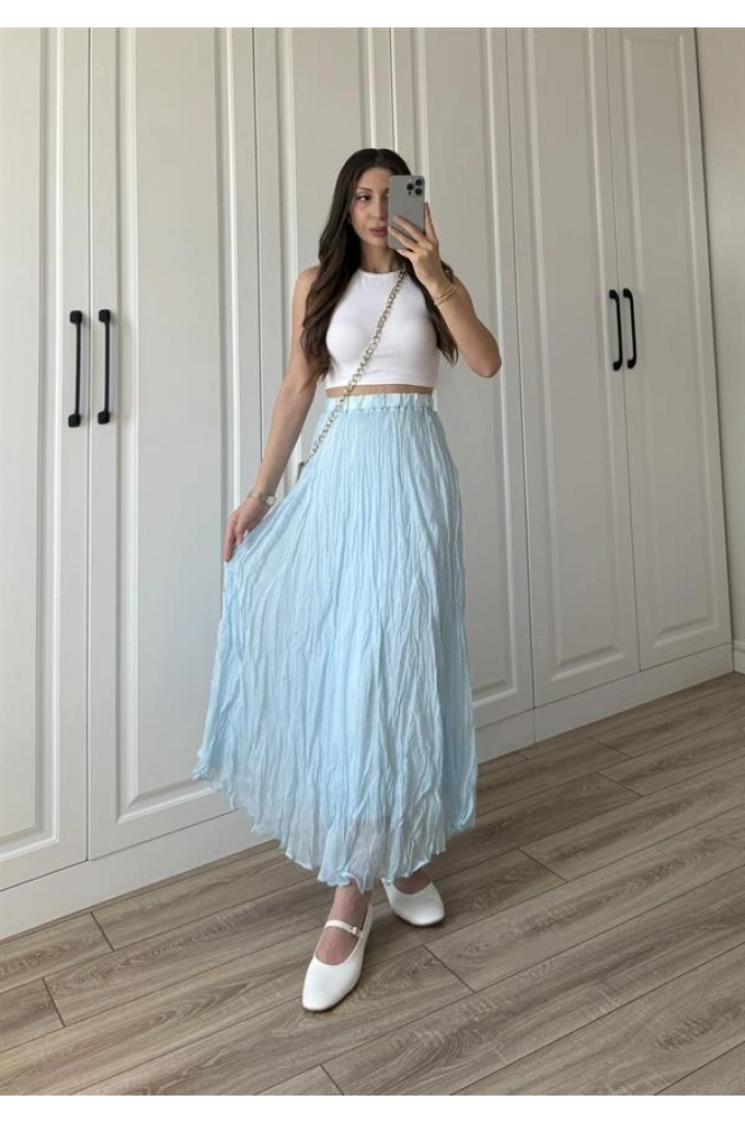 Holla Astarlı Kırışık Bebe Mavi Tül Etek