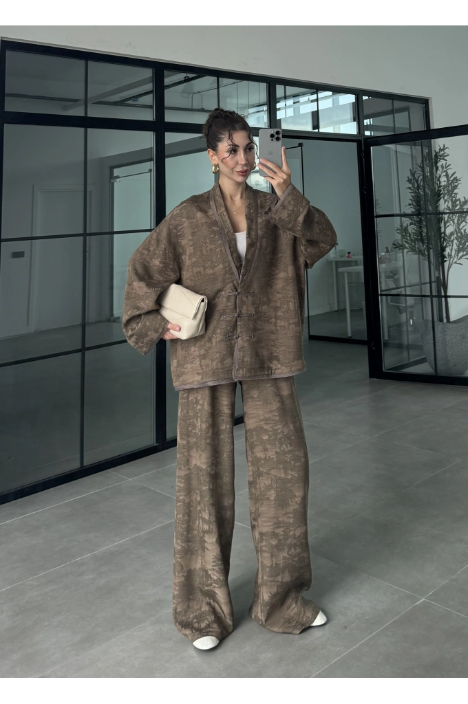 Jakarlı Vizon Kimono Takım
