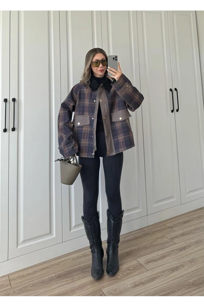 Kadife Yakalı Astarlı Premium Parka Trençkot