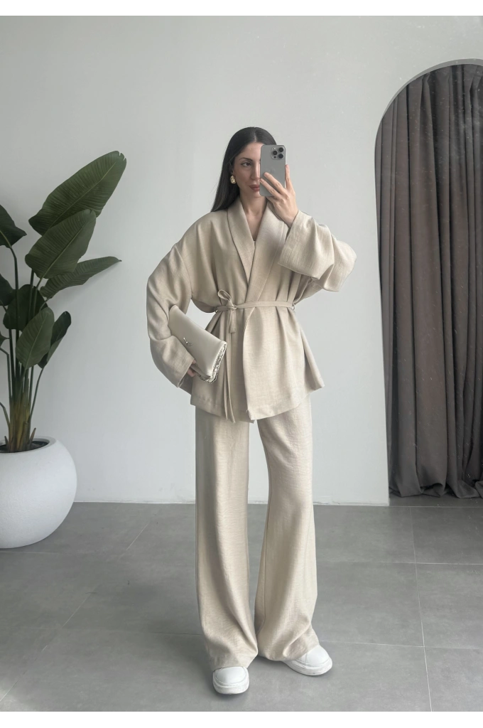 Keten Aerobin Taş Kimono Takım