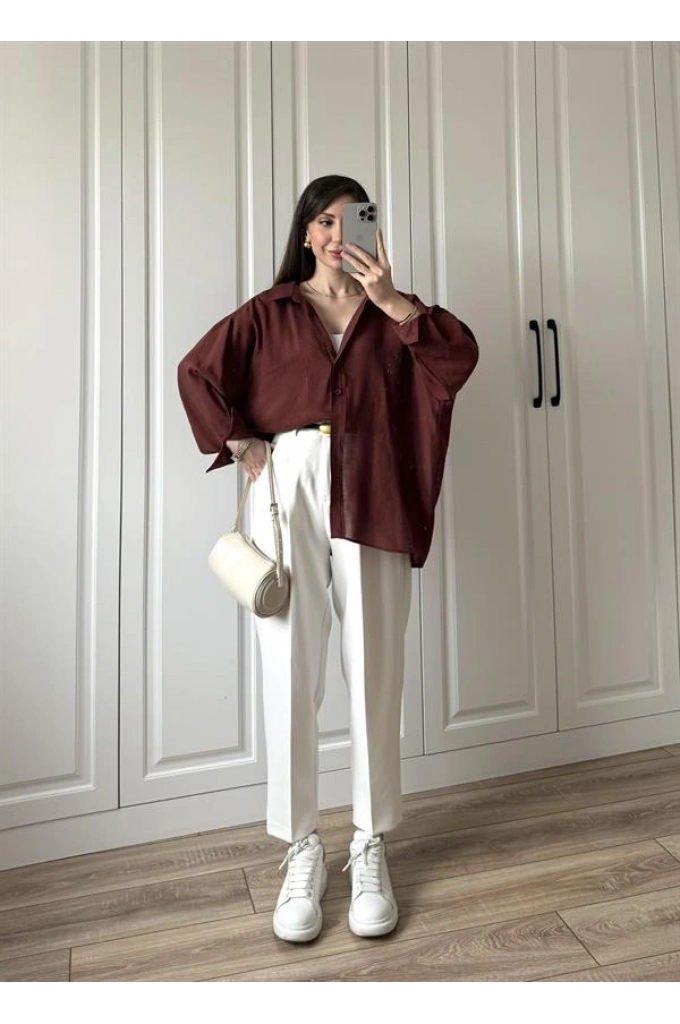 Kiremit Oversize Tensel Gömlek