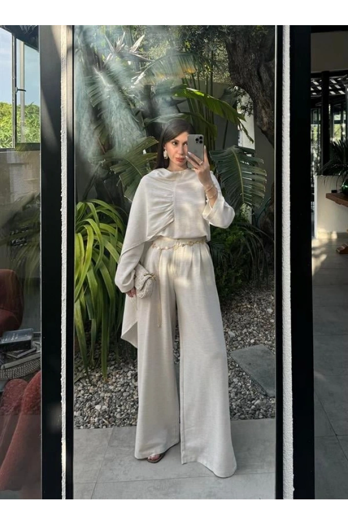 Kleopatra Pelerinli Premium Taş Keten Takım