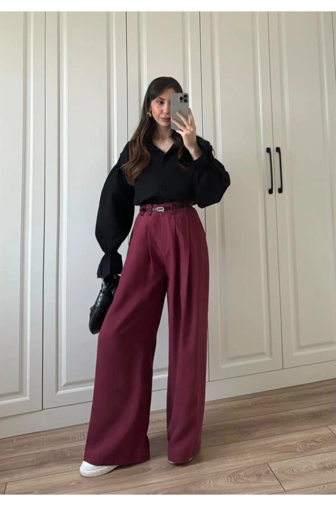 Kolu Volanlı Siyah Keten Gömlek