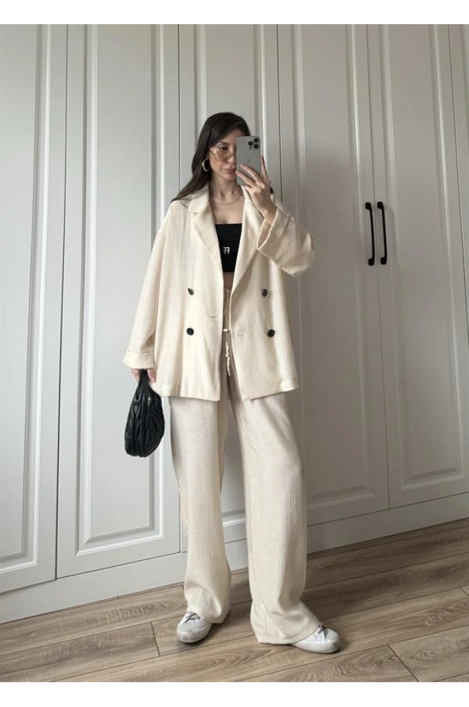 Krinkıl Oversize Taş Ceket Takım