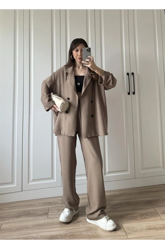 Krinkıl Oversize Vizon Ceket Takım