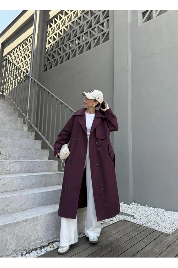 Maison Oversize Astarlı Bordo Trençkot
