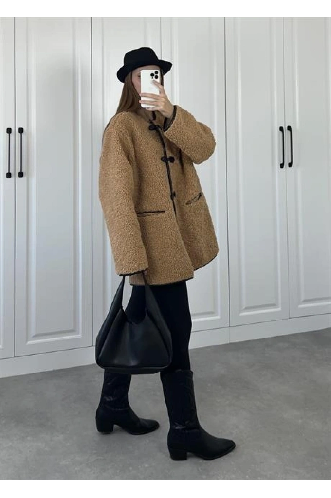 Mango Model Oversize Kahve Peluş Mont