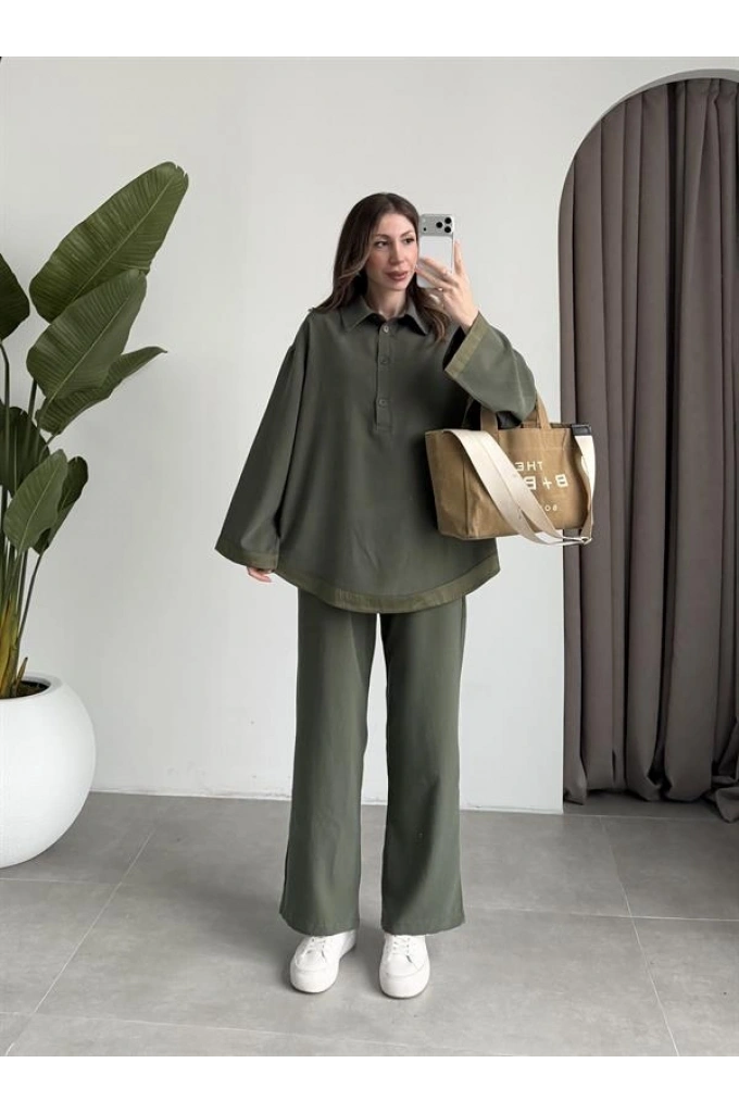 Manşet Detaylı İthal Kumaş Haki Spor Takım