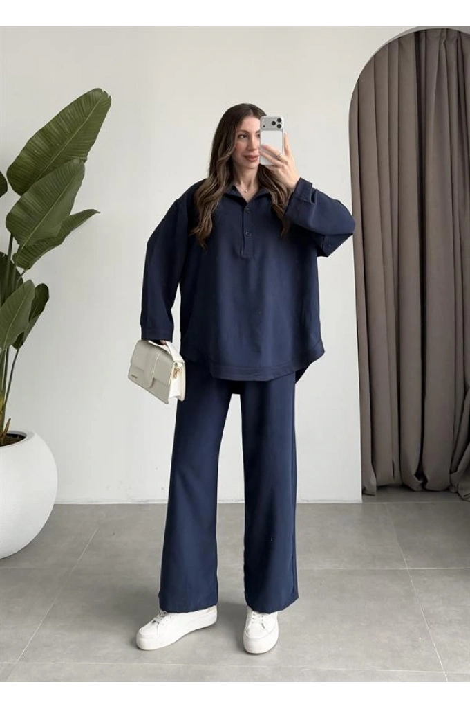 Manşet Detaylı İthal Kumaş Lacivert Spor Takım
