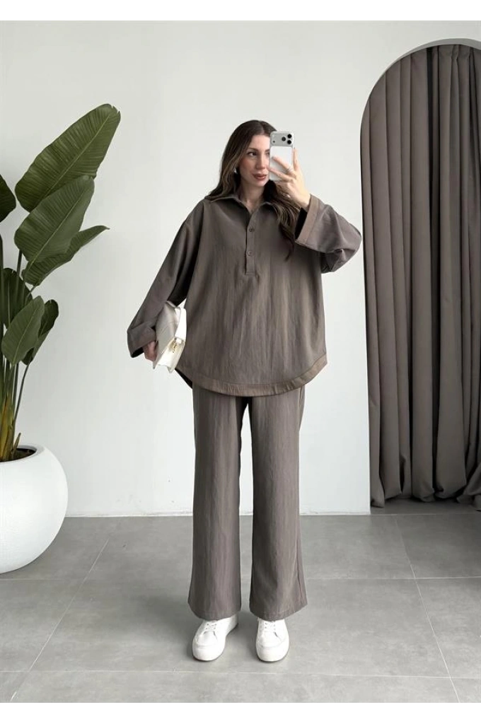 Manşet Detaylı İthal Kumaş Vizon Spor Takım